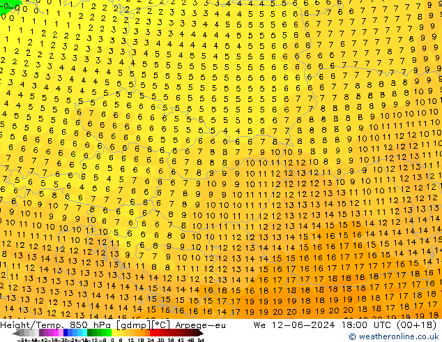 Height/Temp. 850 hPa Arpege-eu śro. 12.06.2024 18 UTC