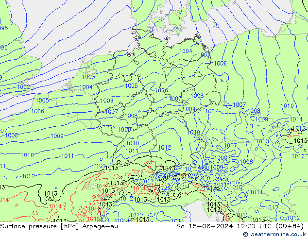 Surface pressure Arpege-eu Sa 15.06.2024 12 UTC