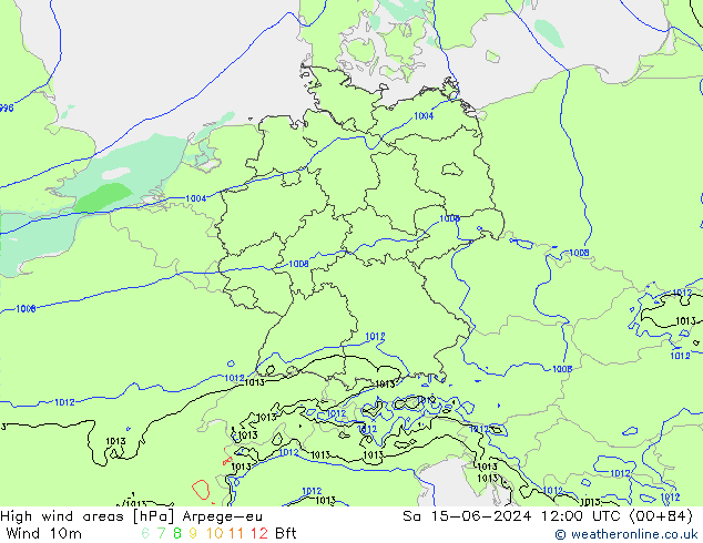 High wind areas Arpege-eu  15.06.2024 12 UTC