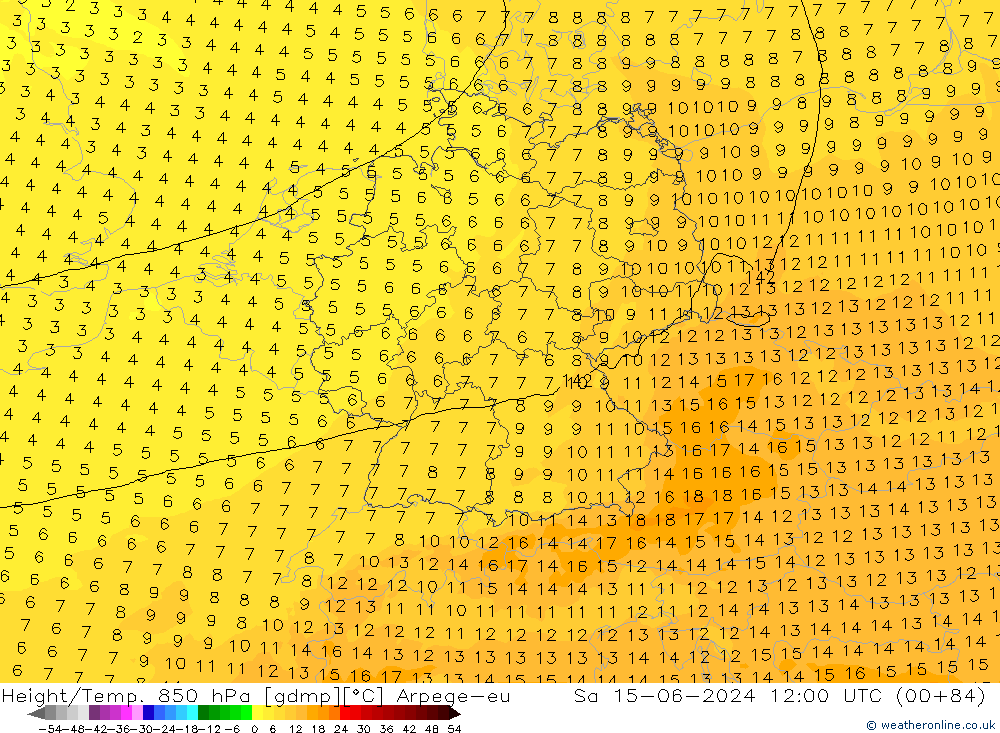 Height/Temp. 850 hPa Arpege-eu Sa 15.06.2024 12 UTC