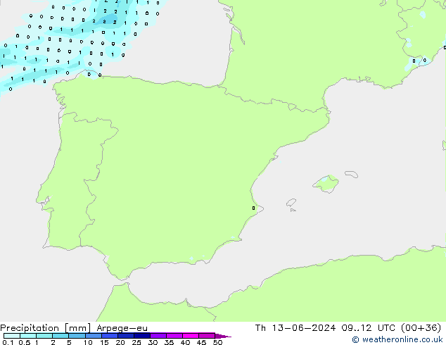 Precipitation Arpege-eu Th 13.06.2024 12 UTC
