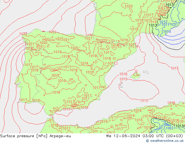 Surface pressure Arpege-eu We 12.06.2024 03 UTC