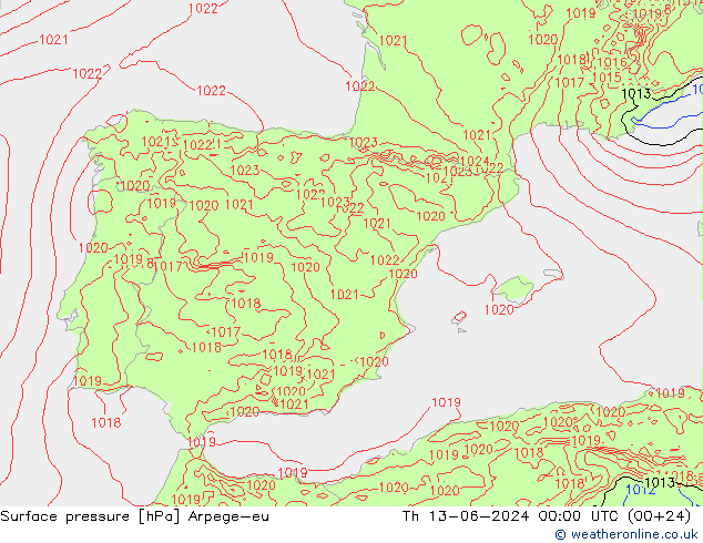 Surface pressure Arpege-eu Th 13.06.2024 00 UTC