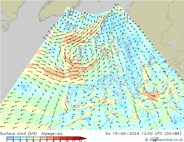  10 m (bft) Arpege-eu  15.06.2024 12 UTC