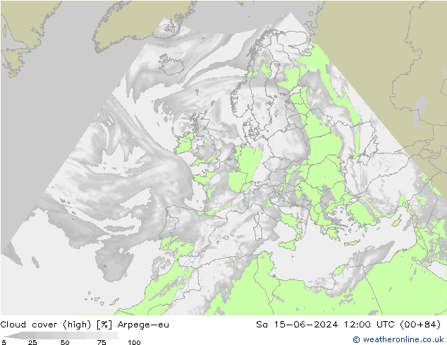 Cloud cover (high) Arpege-eu Sa 15.06.2024 12 UTC