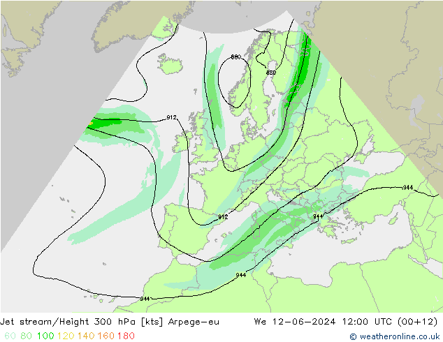 Jet stream/Height 300 hPa Arpege-eu St 12.06.2024 12 UTC