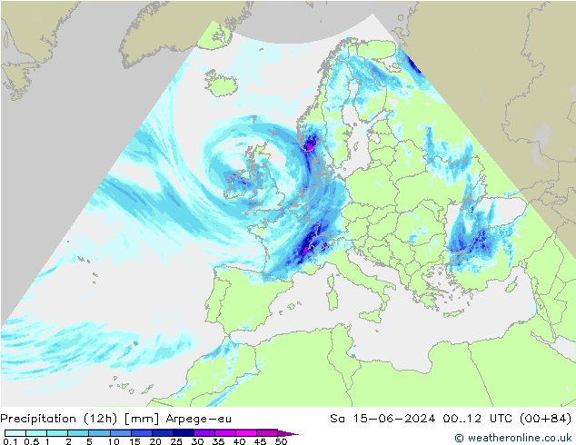 Yağış (12h) Arpege-eu Cts 15.06.2024 12 UTC