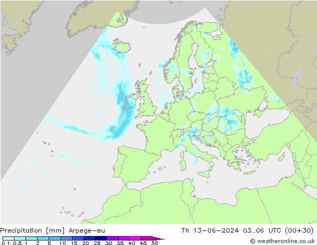 Precipitation Arpege-eu Th 13.06.2024 06 UTC