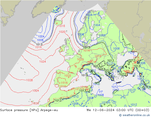 Surface pressure Arpege-eu We 12.06.2024 03 UTC