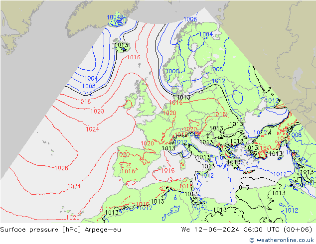 Surface pressure Arpege-eu We 12.06.2024 06 UTC