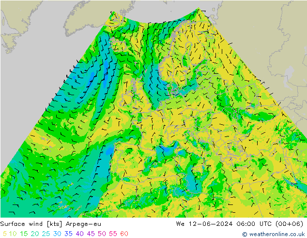 Surface wind Arpege-eu We 12.06.2024 06 UTC