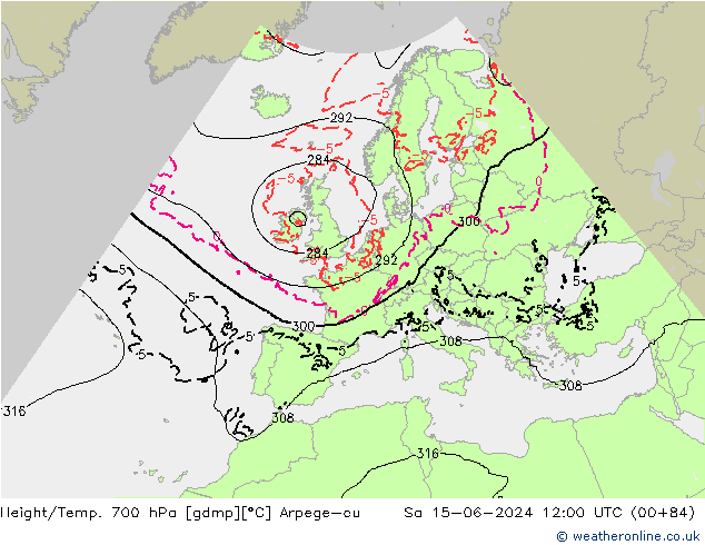 Yükseklik/Sıc. 700 hPa Arpege-eu Cts 15.06.2024 12 UTC