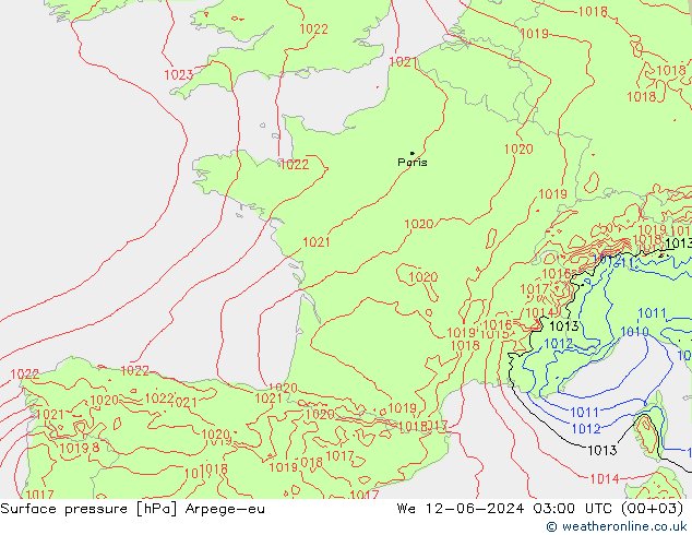 Surface pressure Arpege-eu We 12.06.2024 03 UTC