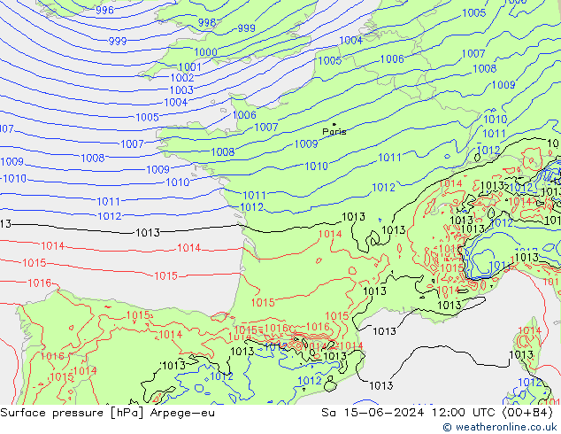 Presión superficial Arpege-eu sáb 15.06.2024 12 UTC
