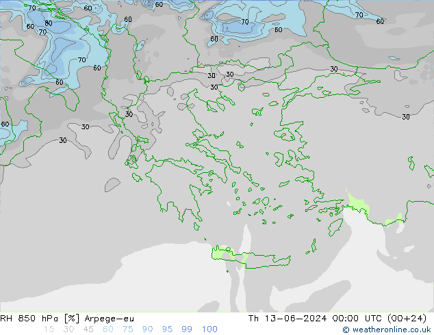 RH 850 hPa Arpege-eu  13.06.2024 00 UTC