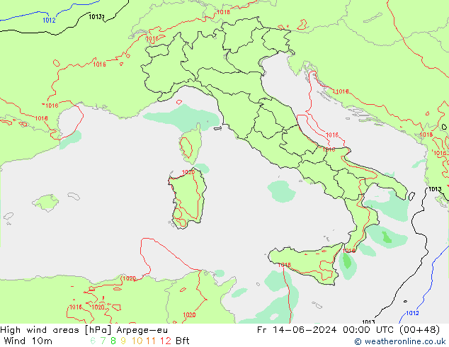 High wind areas Arpege-eu Pá 14.06.2024 00 UTC