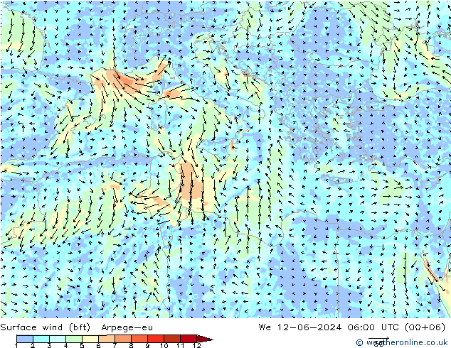Vento 10 m (bft) Arpege-eu Qua 12.06.2024 06 UTC