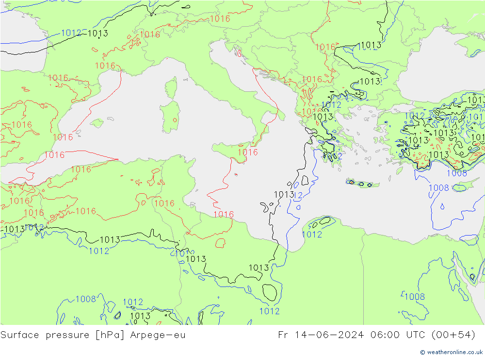 Pressione al suolo Arpege-eu ven 14.06.2024 06 UTC