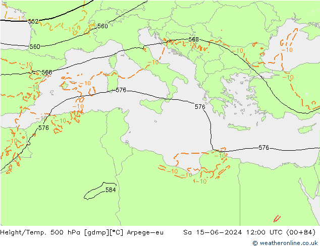Height/Temp. 500 гПа Arpege-eu сб 15.06.2024 12 UTC