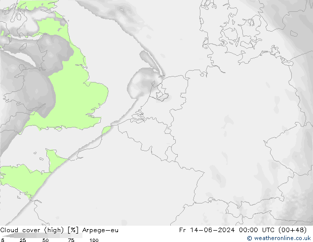 zachmurzenie (wysokie) Arpege-eu pt. 14.06.2024 00 UTC