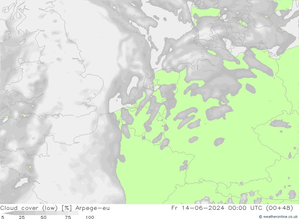 nízká oblaka Arpege-eu Pá 14.06.2024 00 UTC