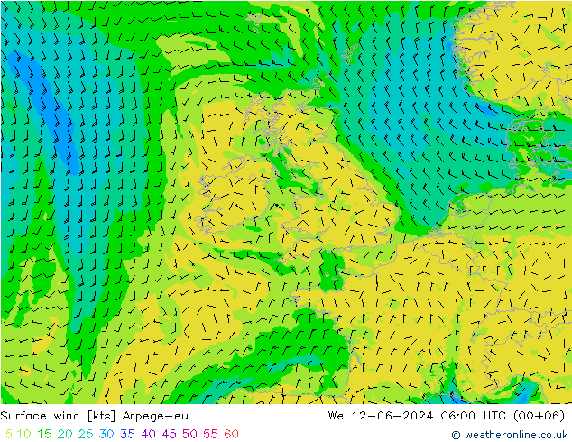 Surface wind Arpege-eu We 12.06.2024 06 UTC