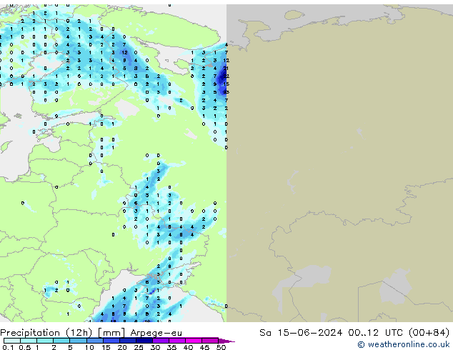 осадки (12h) Arpege-eu сб 15.06.2024 12 UTC