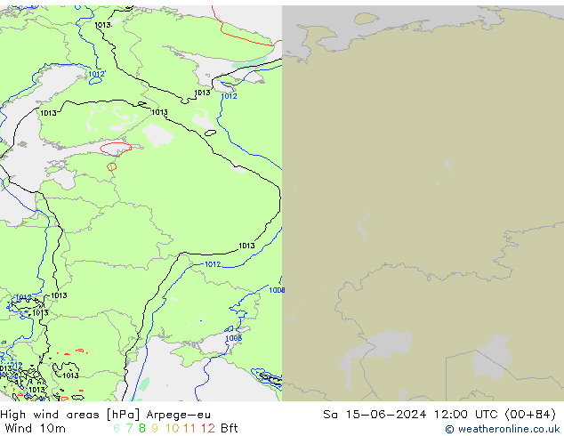 High wind areas Arpege-eu So 15.06.2024 12 UTC