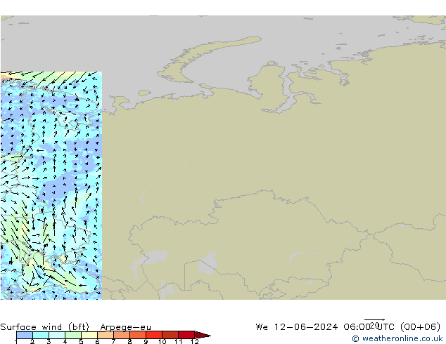 Surface wind (bft) Arpege-eu We 12.06.2024 06 UTC