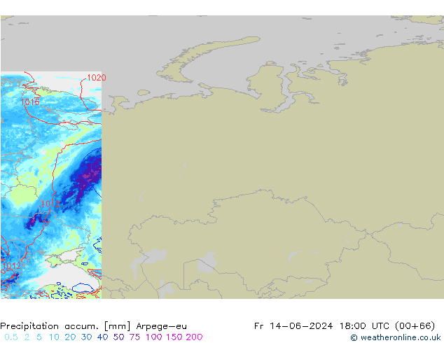 Totale neerslag Arpege-eu vr 14.06.2024 18 UTC