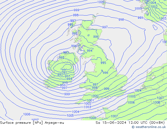 Surface pressure Arpege-eu Sa 15.06.2024 12 UTC