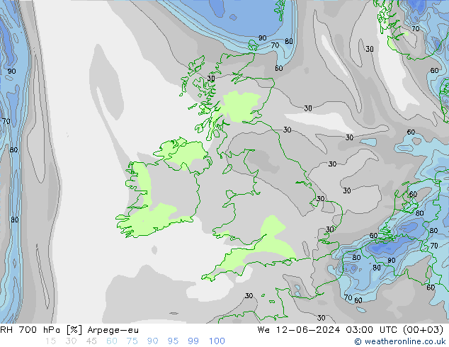 RH 700 гПа Arpege-eu ср 12.06.2024 03 UTC