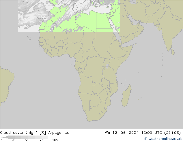 Cloud cover (high) Arpege-eu We 12.06.2024 12 UTC