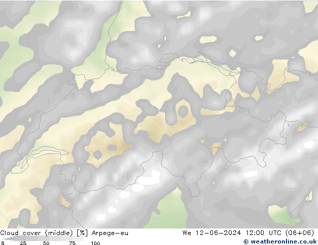Cloud cover (middle) Arpege-eu We 12.06.2024 12 UTC
