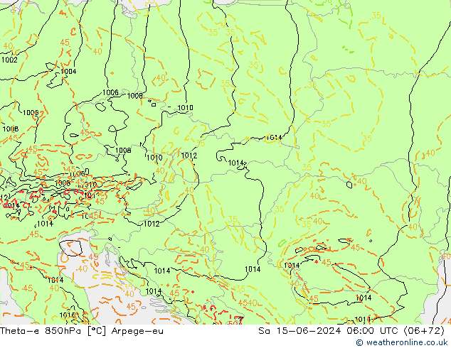 Theta-e 850hPa Arpege-eu  15.06.2024 06 UTC