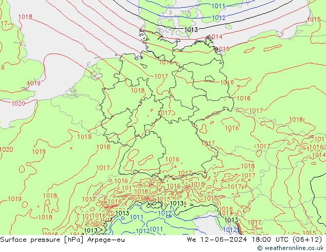 Luchtdruk (Grond) Arpege-eu wo 12.06.2024 18 UTC