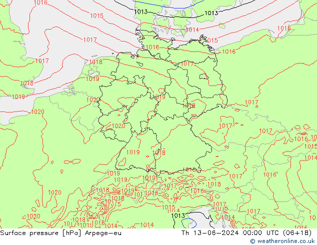 Surface pressure Arpege-eu Th 13.06.2024 00 UTC