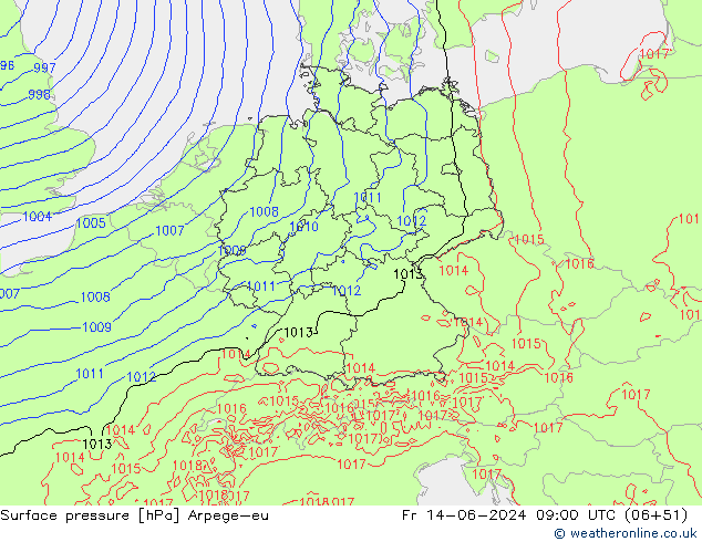приземное давление Arpege-eu пт 14.06.2024 09 UTC