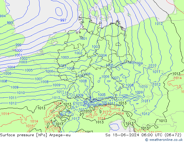 Surface pressure Arpege-eu Sa 15.06.2024 06 UTC