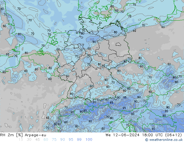 RH 2m Arpege-eu mer 12.06.2024 18 UTC