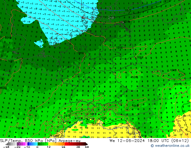 SLP/Temp. 850 hPa Arpege-eu We 12.06.2024 18 UTC