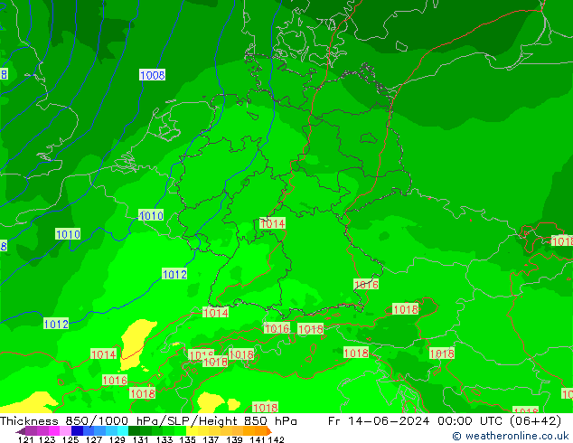 Thck 850-1000 hPa Arpege-eu ven 14.06.2024 00 UTC