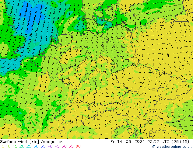 Surface wind Arpege-eu Pá 14.06.2024 03 UTC