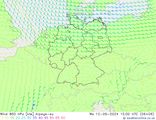 Wind 850 hPa Arpege-eu Mi 12.06.2024 12 UTC