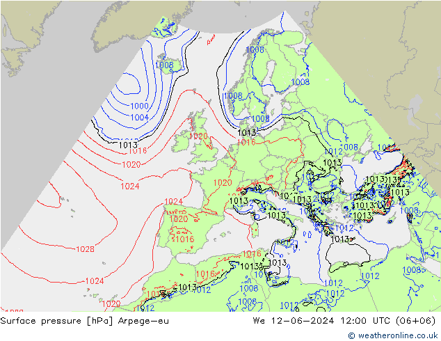 地面气压 Arpege-eu 星期三 12.06.2024 12 UTC