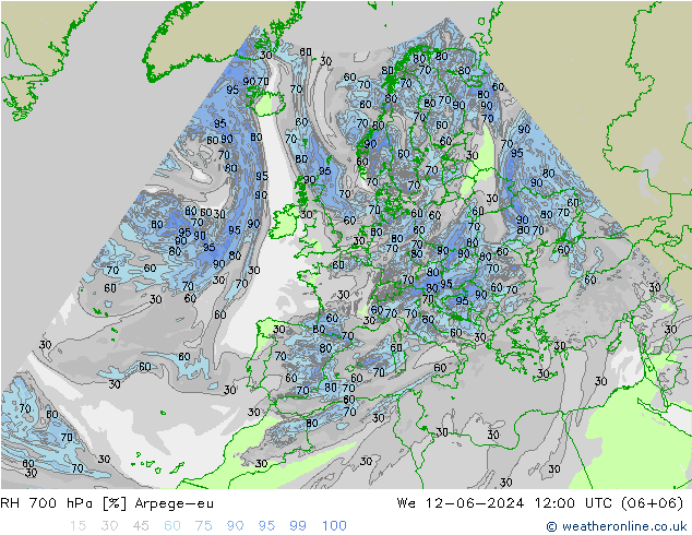 RH 700 hPa Arpege-eu Qua 12.06.2024 12 UTC