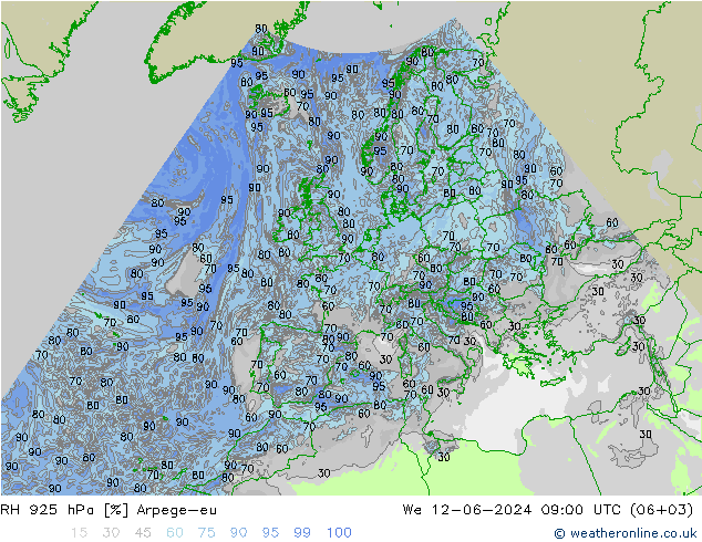 925 hPa Nispi Nem Arpege-eu Çar 12.06.2024 09 UTC