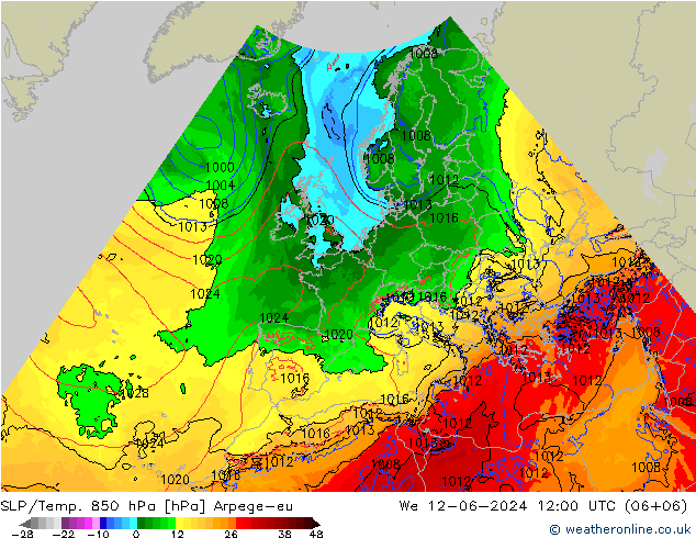 SLP/Temp. 850 hPa Arpege-eu mié 12.06.2024 12 UTC