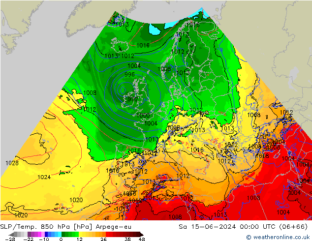 SLP/Temp. 850 hPa Arpege-eu Sa 15.06.2024 00 UTC