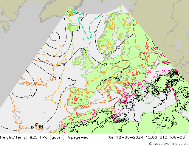 Height/Temp. 925 hPa Arpege-eu Mi 12.06.2024 12 UTC